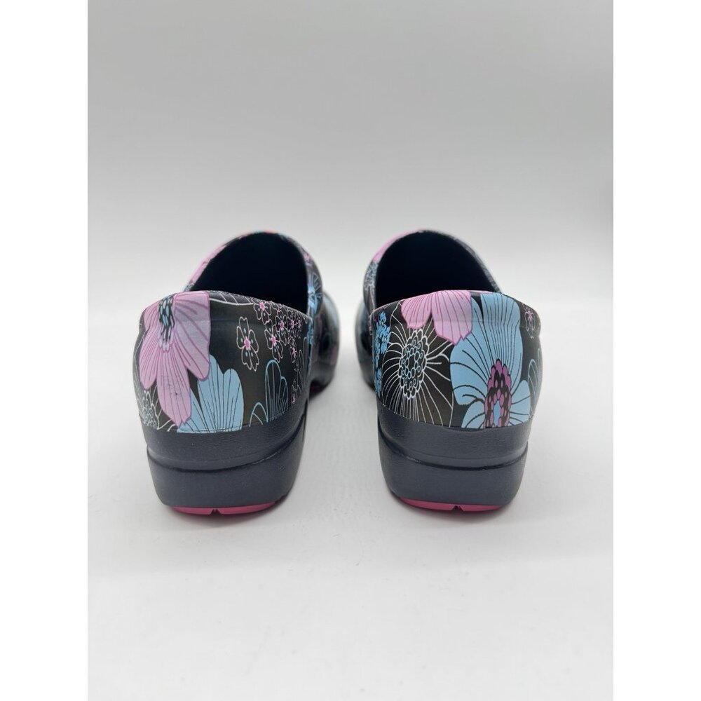 Black Floral Slip-On Clogs in Pink & Turquoise - Picture 7 of 15